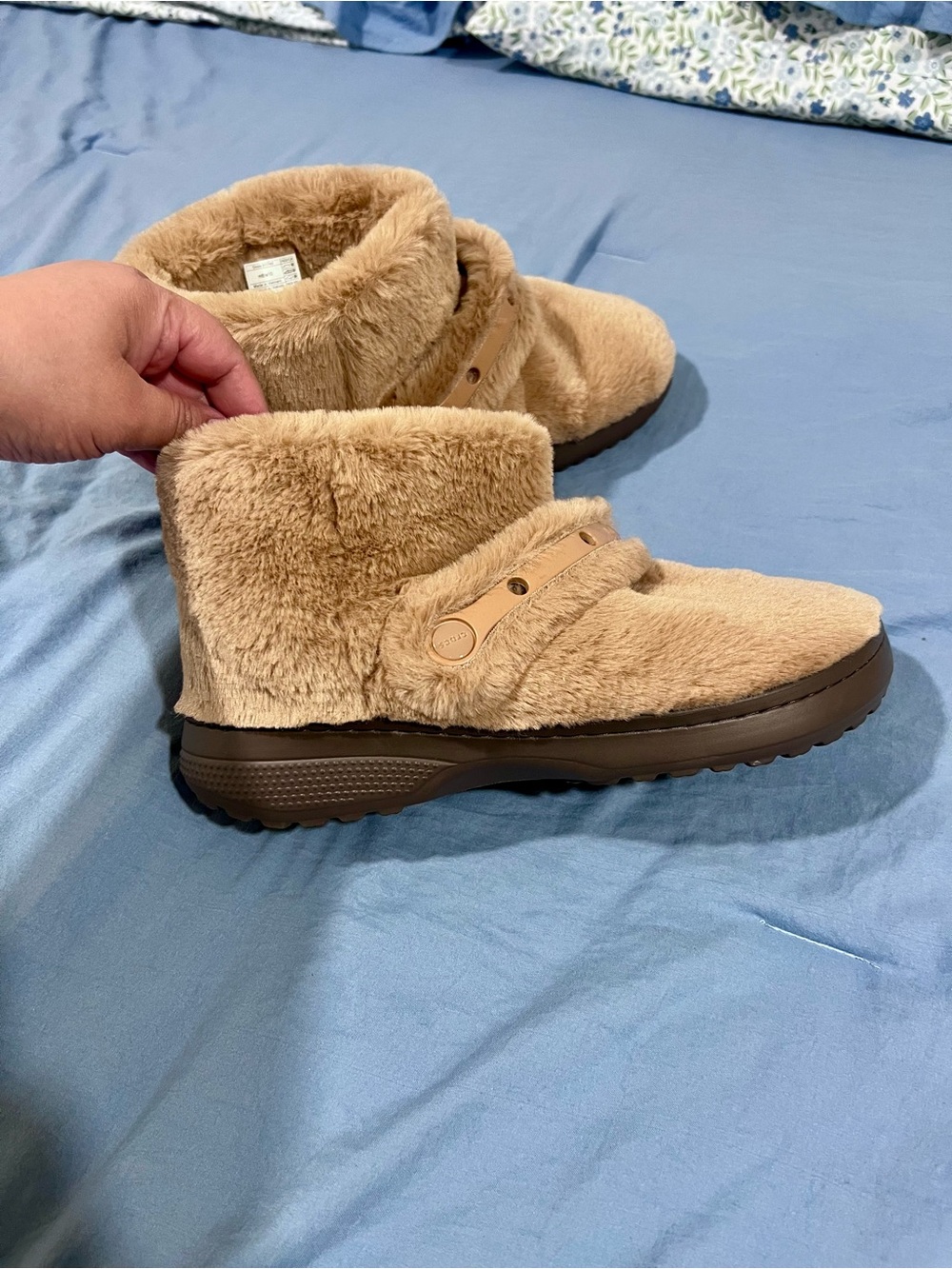 CROCS Tan Fuzzy Lined Slip-On Boots